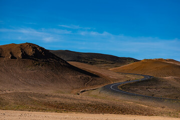 S curved road in ring road in north Iceland
