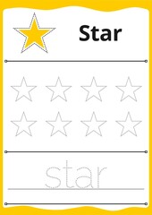 trace the  star shape around the contour. learning for children, drawing tasks,woorksheet activity,printable template