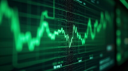 Fototapeta premium Futuristic Green-Lit Display of S&P Stock Market Index on Large Screen Financial Technology Concept