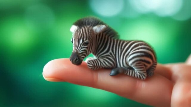 Animation of baby zebra lying on a person's finger