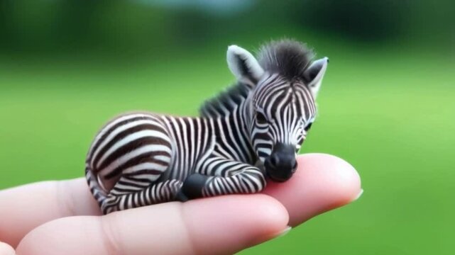 Animation of baby zebra lying on a person's finger