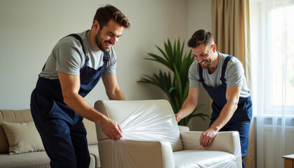 Obraz premium Moving Furniture with Care: Professional Movers in Action