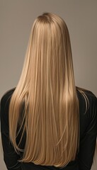 Naklejka premium Rear view of a beautiful brunette woman with long straight hair on isolated background, copy space