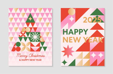 Christmas and Happy New Year greeting banner templates.Festive vector backgrounds with abstract christmas tree and winter holiday symbols.Holiday designs for branding,invitations,prints,smm,covers