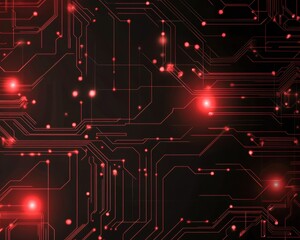 Obraz premium Red and black cybernetic backdrop featuring intricate circuit patterns. Generative AI