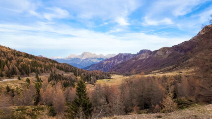 Scenic view of the autumnal Dolomite mountains, ideal for travel inspiration and nature exploration during the fall season Dolomite Alps, Dolomites