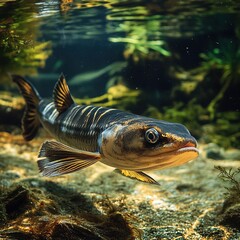 Fototapeta premium Underwater exploration of a native fish species freshwater habitat wildlife photography aquatic environment close-up view biodiversity awareness