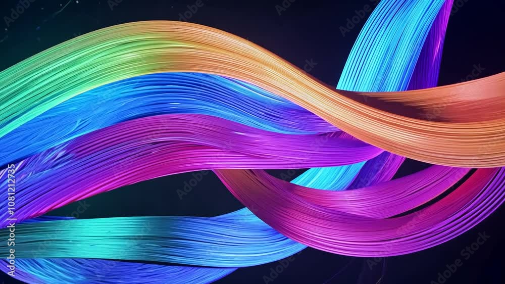 Poster futuristic twisted cables in vibrant colors creating a dynamic display generative ai