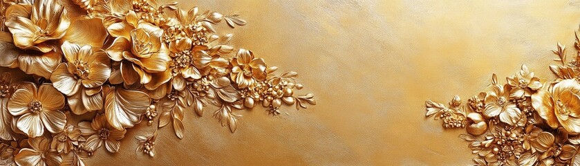 Elegant golden floral relief art abstract design decorative element luxurious environment close-up view aesthetic beauty