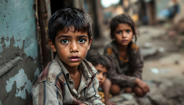 A poignant image of underprivileged children living on the streets, capturing their resilience, strength, and spirit amidst hardship