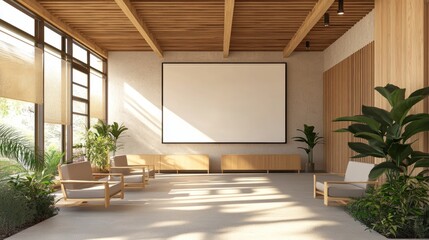 Fototapeta premium large blank board mockup in a meeting room