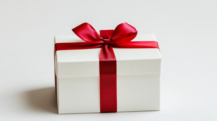 "Elegance in Simplicity: White Gift Box with Red Ribbon"