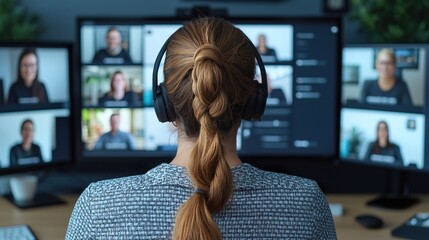 Group video conference concept. Group Video Conference Presentation with Multiple Displays