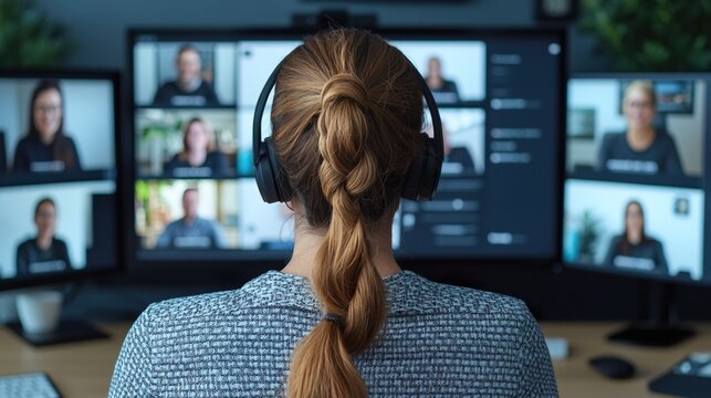 Group video conference concept. Group Video Conference Presentation with Multiple Displays