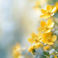 Fototapeta premium Clear blue sky frames vibrant yellow flowers in full bloom.