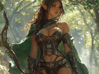 A slender elf warrior wears a tight-fitting ornate leather