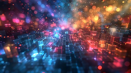Obraz premium a colorful abstract background with cubes and lights in the middle of it