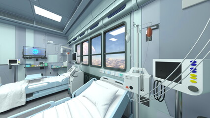 宇宙船内の病室　3DCGレンダリング
