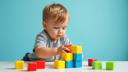 A young child engages in focused play, building a tower with colorful blocks, highlighting the importance of sensory and developmental activities in early childhood intervention for autism.