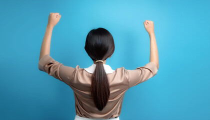 Back view of woman celebrating isolated