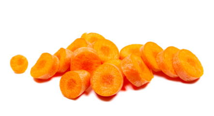 Fresh carrot slices isolated on white, side view, clipping