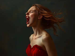 Naklejka premium woman in a red dress with her mouth open