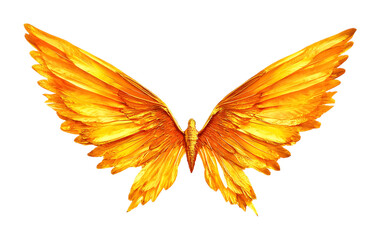 Obraz premium vibrant golden wings isolated on white background 