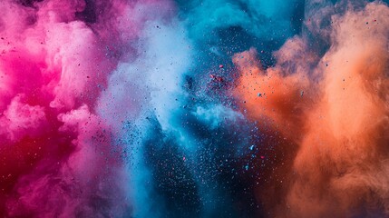 Colorful explosion of powder in pink, blue, and orange hues