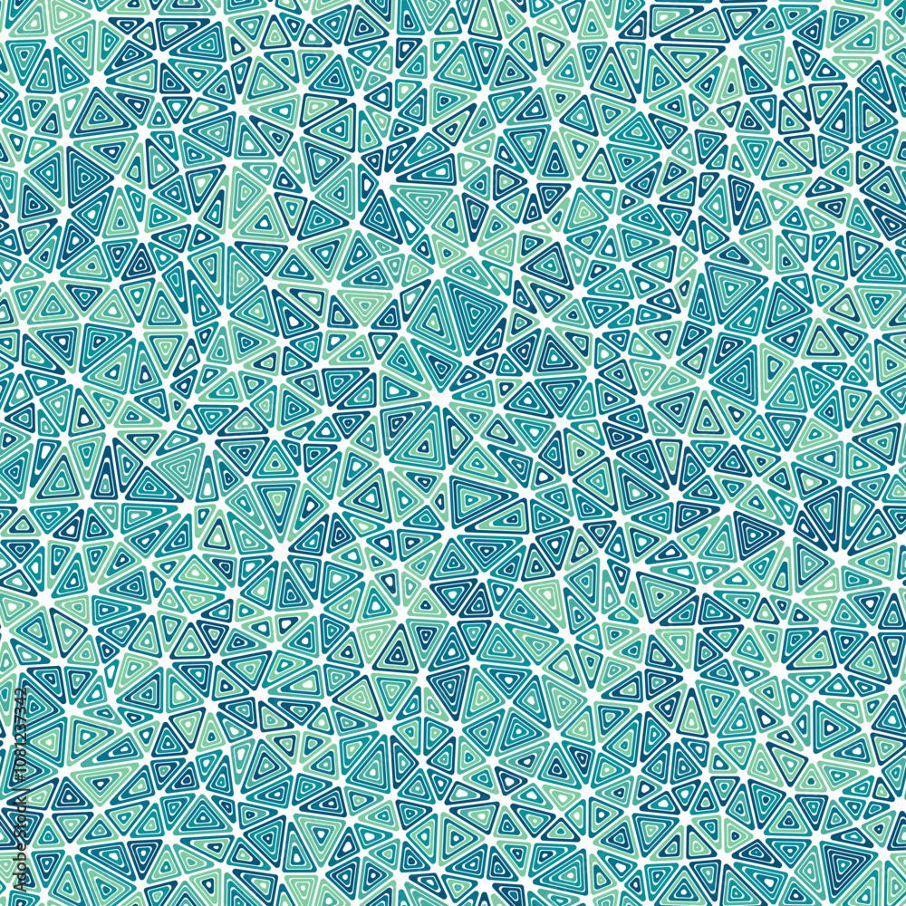 Poster abstract mosaic background. small triangles size. multiple repeated inner triangles. multicolored st