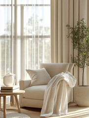 A minimalist and stylish living room corner, with a focus on comfort and functionality.