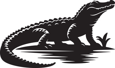 Alligator Silhouette Vector Art on White Background - Powerful Reptile Icon Design


