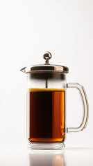 Obraz premium French press coffee with transparent glass and chrome lid for modern kitchen decor