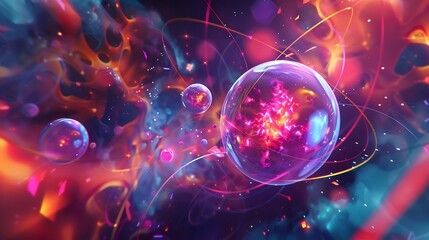 Vibrant illustration of quarks inside a neutron showcasing their interactions and movement