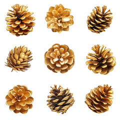 cedar pine cones painted in gold Isolated On Transparent Background