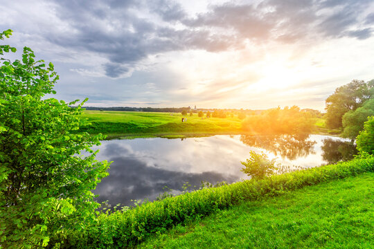 Church of Intercession upon Nerl River 12th century. (Bogolyubovo, Vladimir region, Golden Ring of Russia) A warm summer evening. historical and cultural heritage of Russia.
