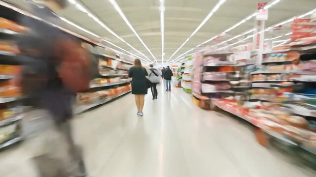 Grocery Shopping Time Lapse Showing Bustling Aisles and Busy Shoppers Generative AI