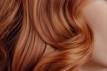 Naklejka premium natural ginger hair with smooth flowing strands and soft waves. Macro shot for beauty and hair care design