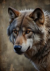 Fototapeta premium Majestic Close-up of Wild Wolf's Intense Stare in Natural Habitat