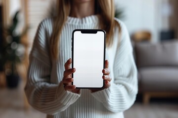 Female Hand Holding Phone With Blank Screen In Close-up