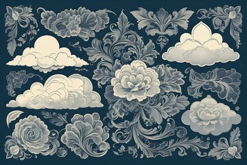 "Black and White Skulls Pattern on Dark Background"
