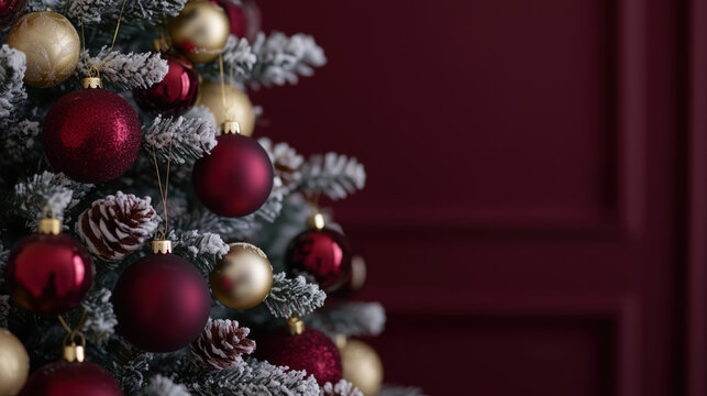 Christmas tree with gold and pirple ornaments