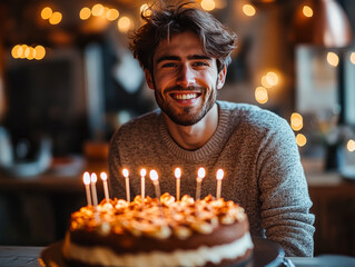 Man Enjoying Birthday Party in Minimalist Setting