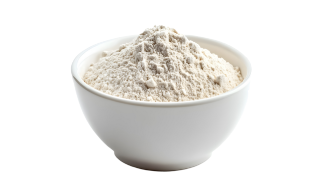 Wheat flour in a white bowl on a transparent background. isolated background.
