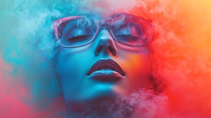 Creative Portrait in Colorful Smoke with Neon Lighting