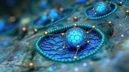 Fototapeta premium Abstract blue and gold molecular network, showcasing a futuristic design with intricate details.