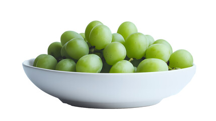 White bowl of green grapes on a transparent background. isolated background.