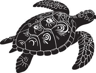 Fototapeta premium Sea Turtle Silhouette Vector Art on White Background - Majestic Marine Animal Icon Design