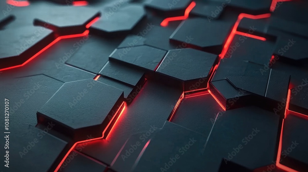 Poster abstract dark background with glowing red lines creating a geometric pattern, perfect for technology