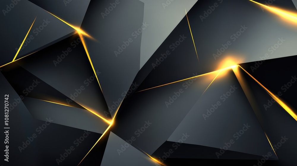 Poster abstract geometric background with dynamic light effects and angular shapes in dark palette, perfect
