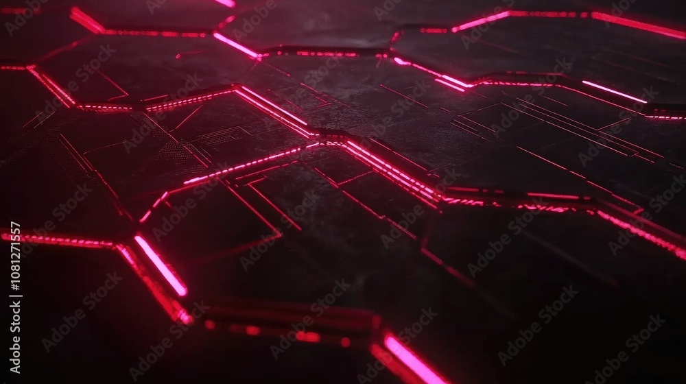 Poster futuristic abstract background with glowing hexagonal patterns in a vibrant red color scheme for mod